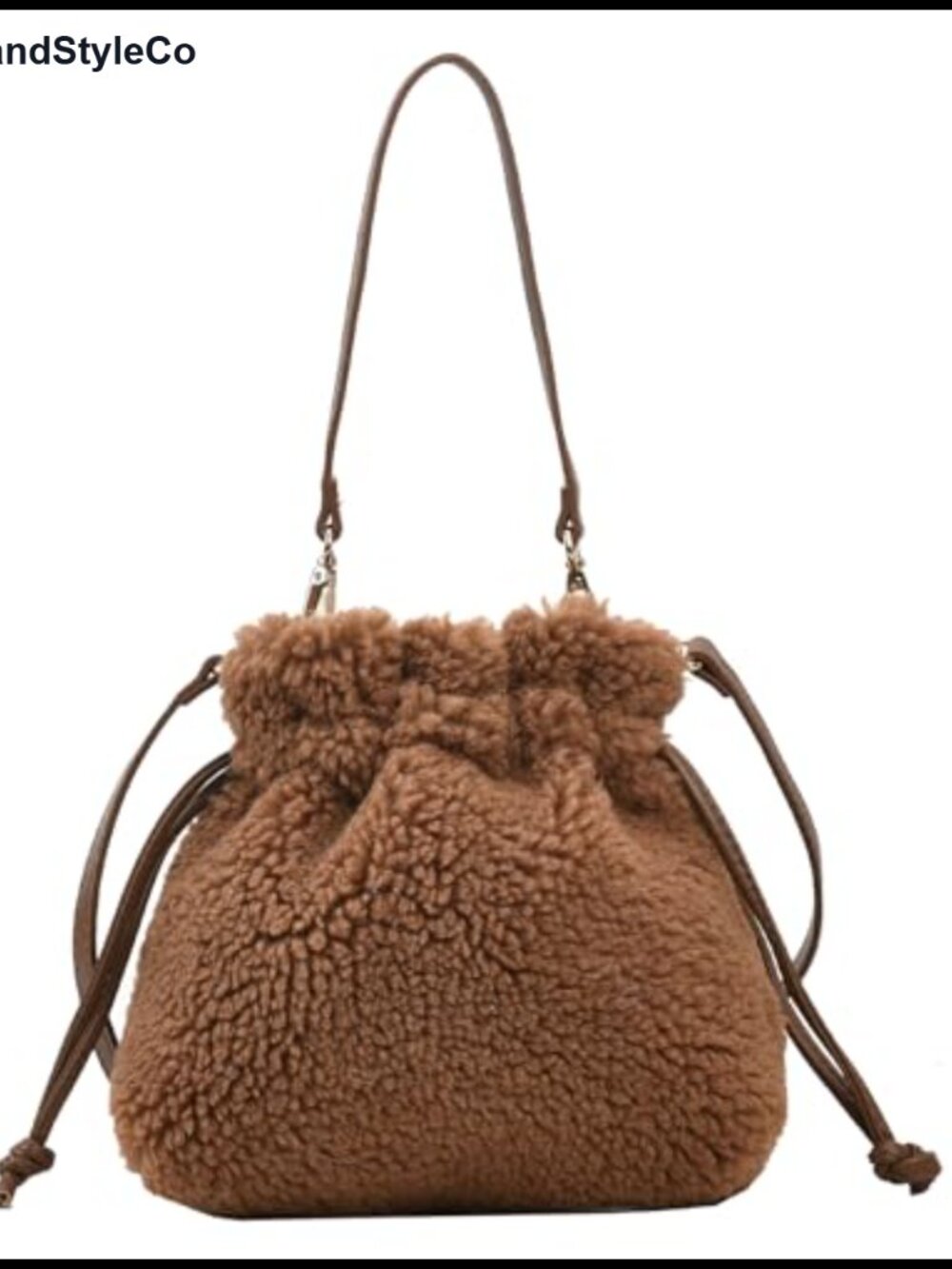 Faux Fur Fluffy Bucket Bag Drawstring Crossbody Purse with Shoulder Strap
